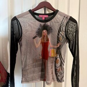 Dolls Kill Black Mesh Graphic Long Sleeve Top
